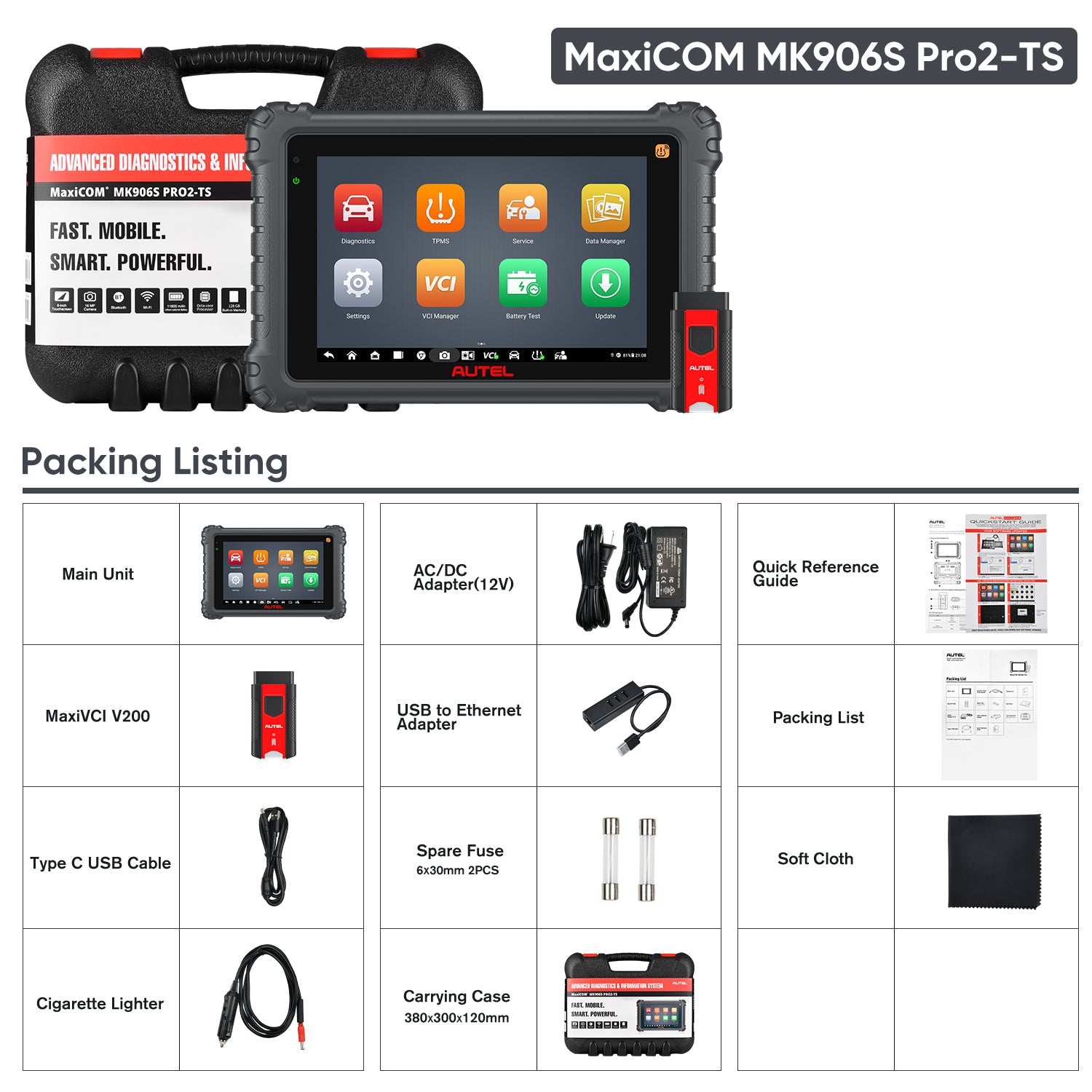 Autel MaxiCOM MK906S Pro2-TS MK906 Pro2-TS 2025 Newest Diagnostic Scanner, Support MX-Sensor BLE-A001, Full TPMS Functions, ECU Coding, VAG Guided Functions, Active Test, 36+ Services, Upgrade Ver. OF MK906S PRO-TS/ MS906 PRO/ MS906TS