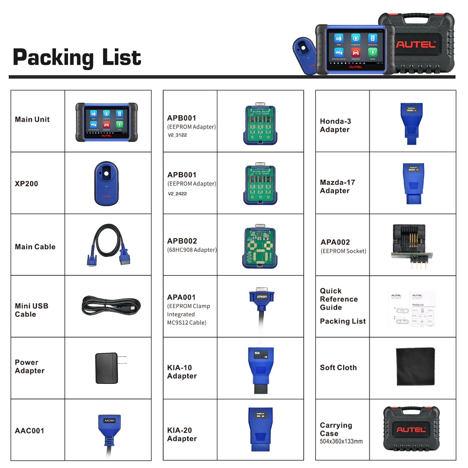 autel maxiim im508s packing list