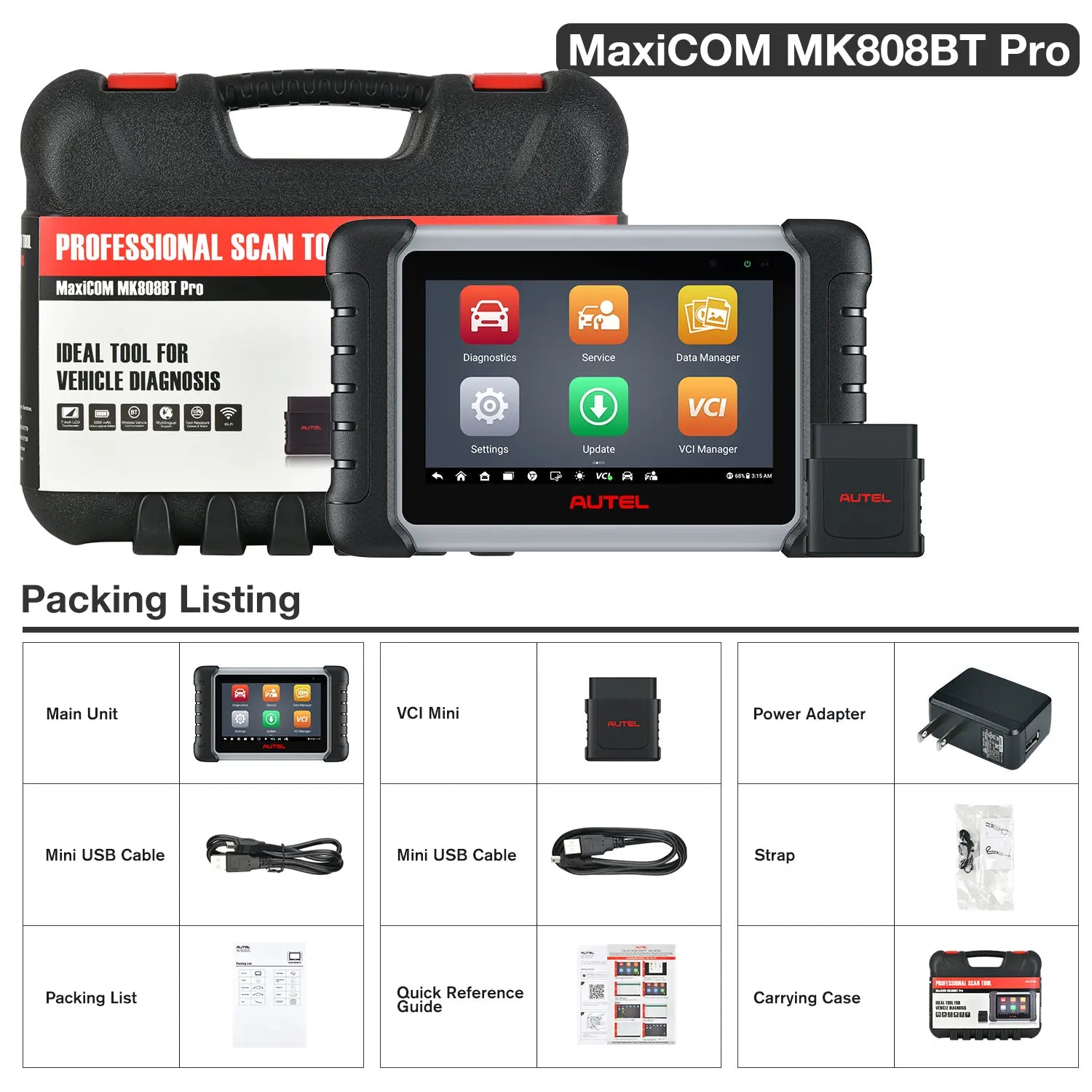 Autel MaxiCOM MK808BT PRO Packing List
