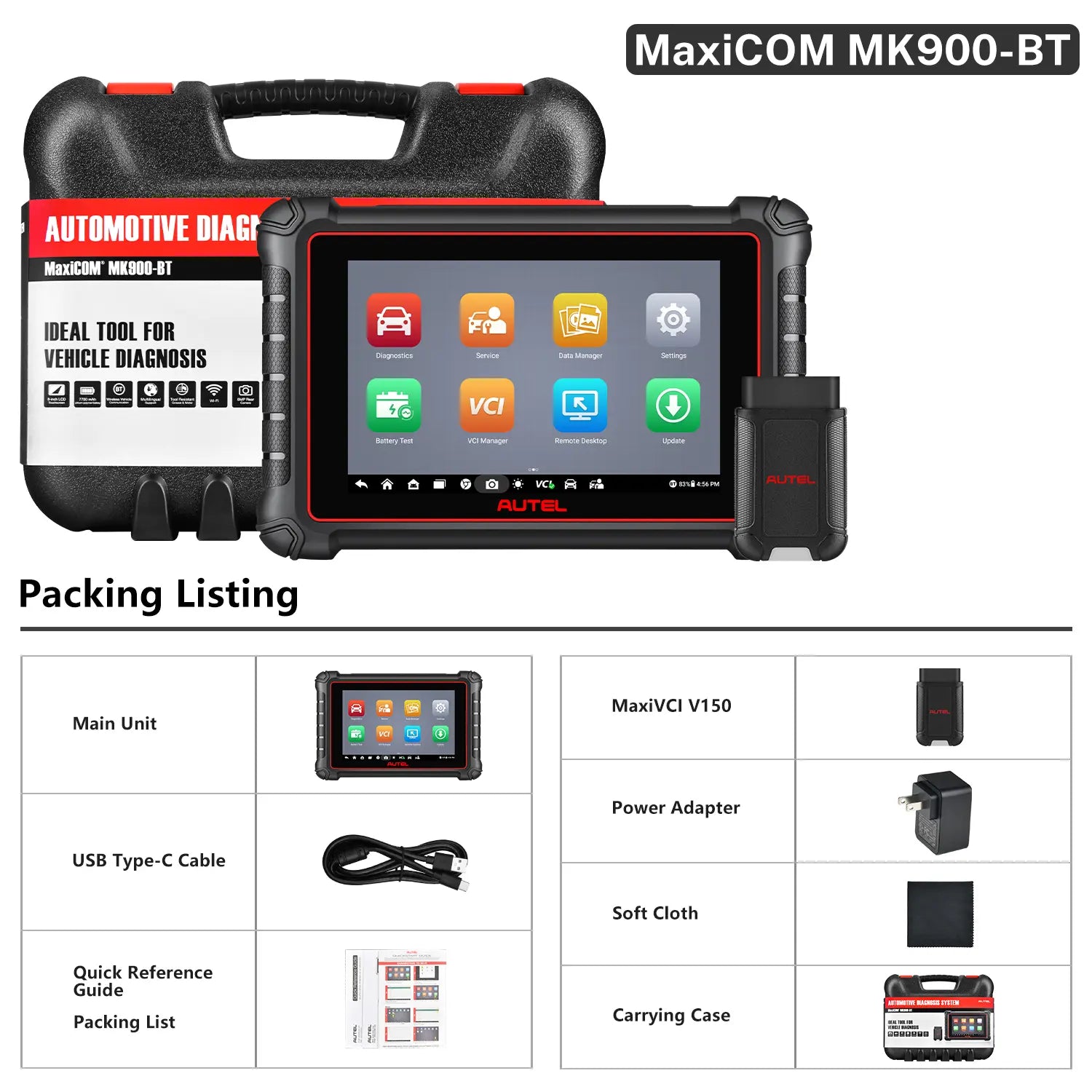 Autel MaxiCOM MK900-BT MK900BT Packing List