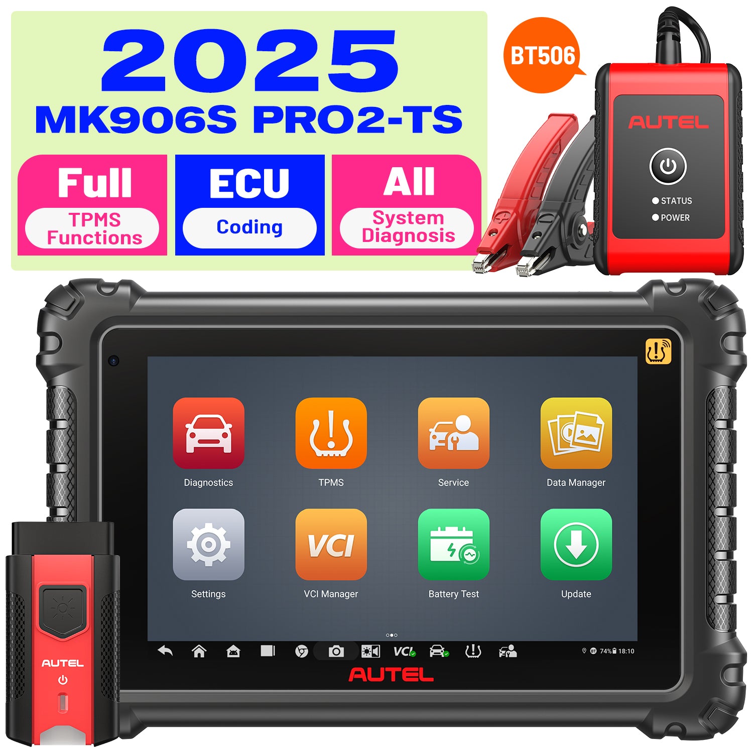 Autel MaxiCOM MK906S Pro2-TS MK906 Pro2-TS 2025 Newest Diagnostic Scanner, Support MX-Sensor BLE-A001, Full TPMS Functions, ECU Coding, VAG Guided Functions, Active Test, 36+ Services, Upgrade Ver. OF MK906S PRO-TS/ MS906 PRO/ MS906TS