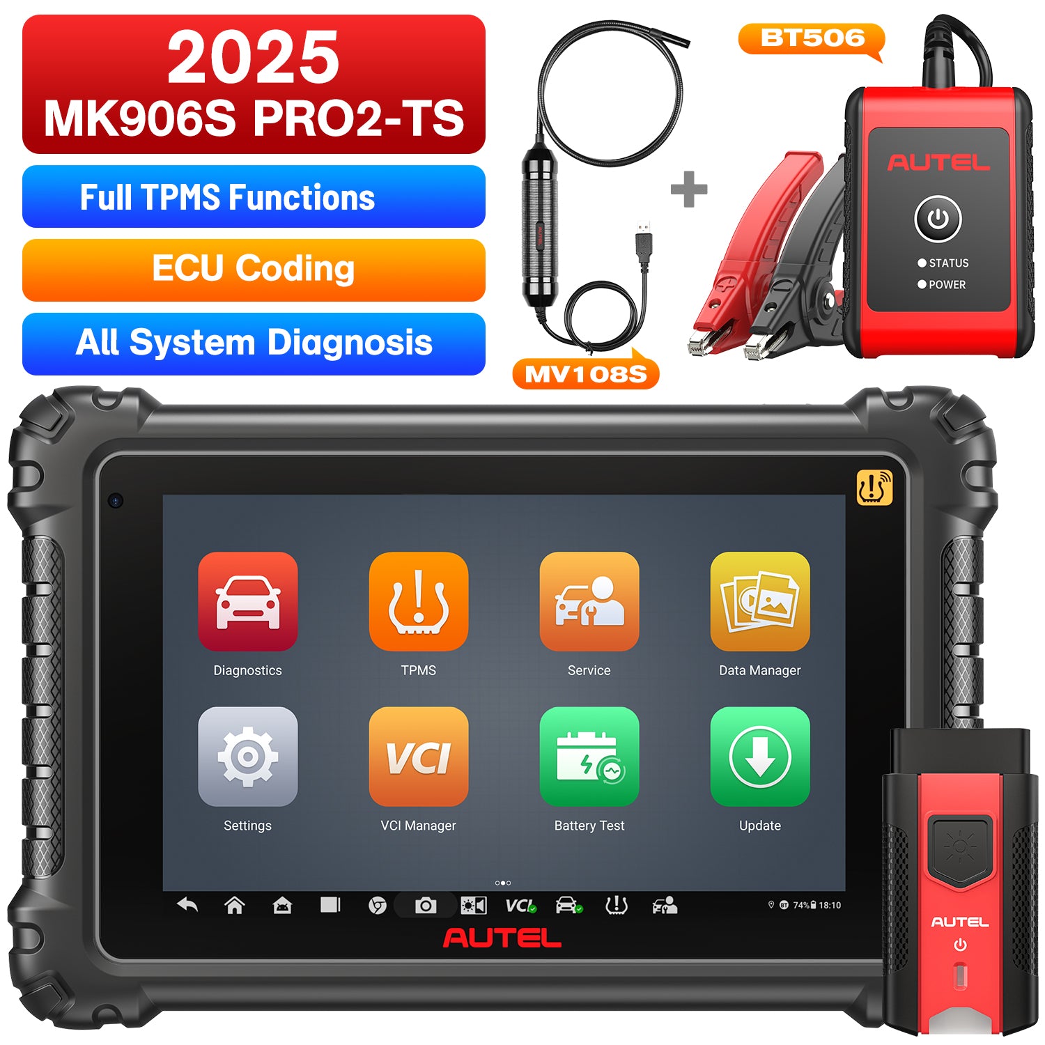 Autel MaxiCOM MK906S Pro2-TS MK906 Pro2-TS 2025 Newest Diagnostic Scanner, Support MX-Sensor BLE-A001, Full TPMS Functions, ECU Coding, VAG Guided Functions, Active Test, 36+ Services, Upgrade Ver. OF MK906S PRO-TS/ MS906 PRO/ MS906TS