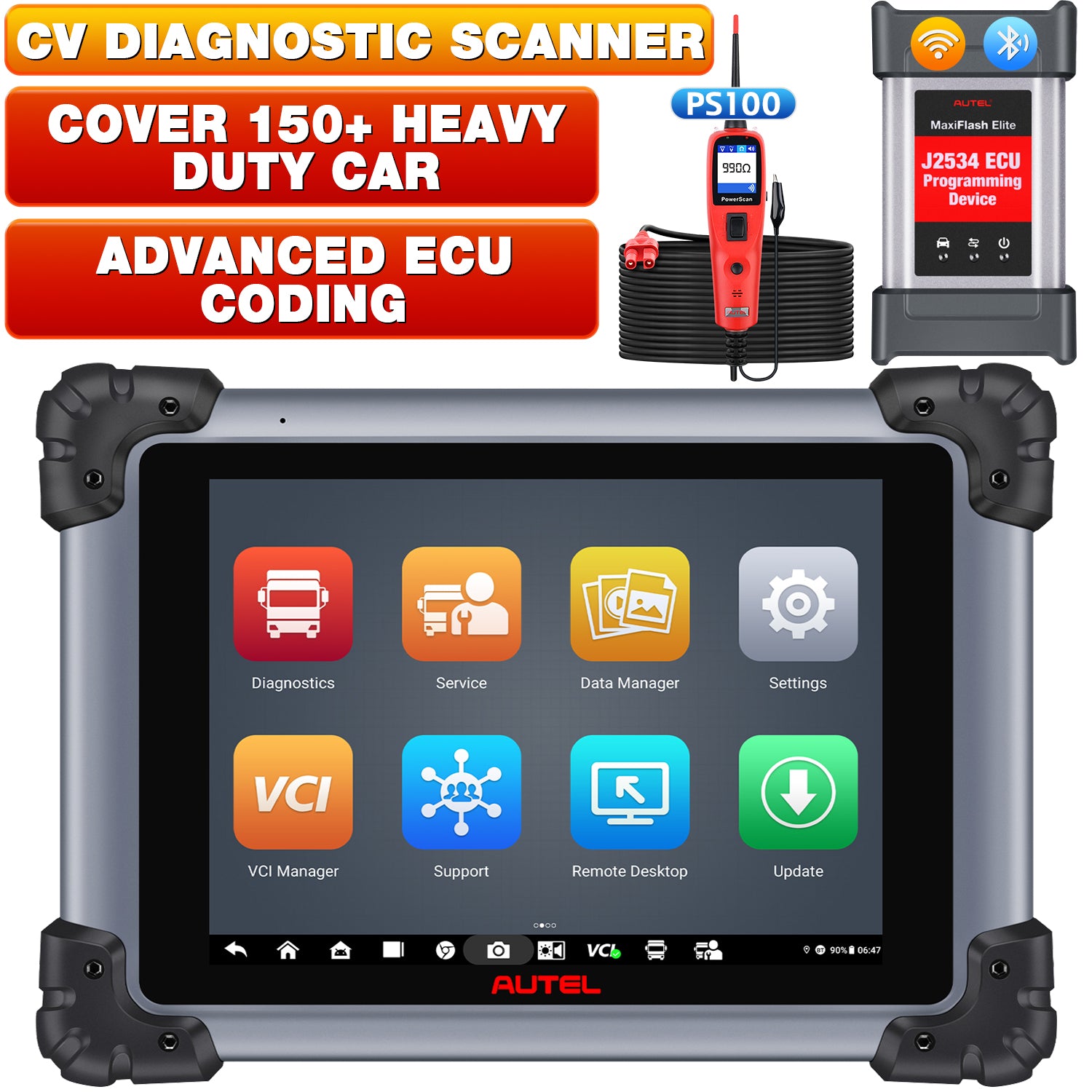 Autel Maxisys MS908CV II for heavy duty, commercial trucks, cummings engine with PS100