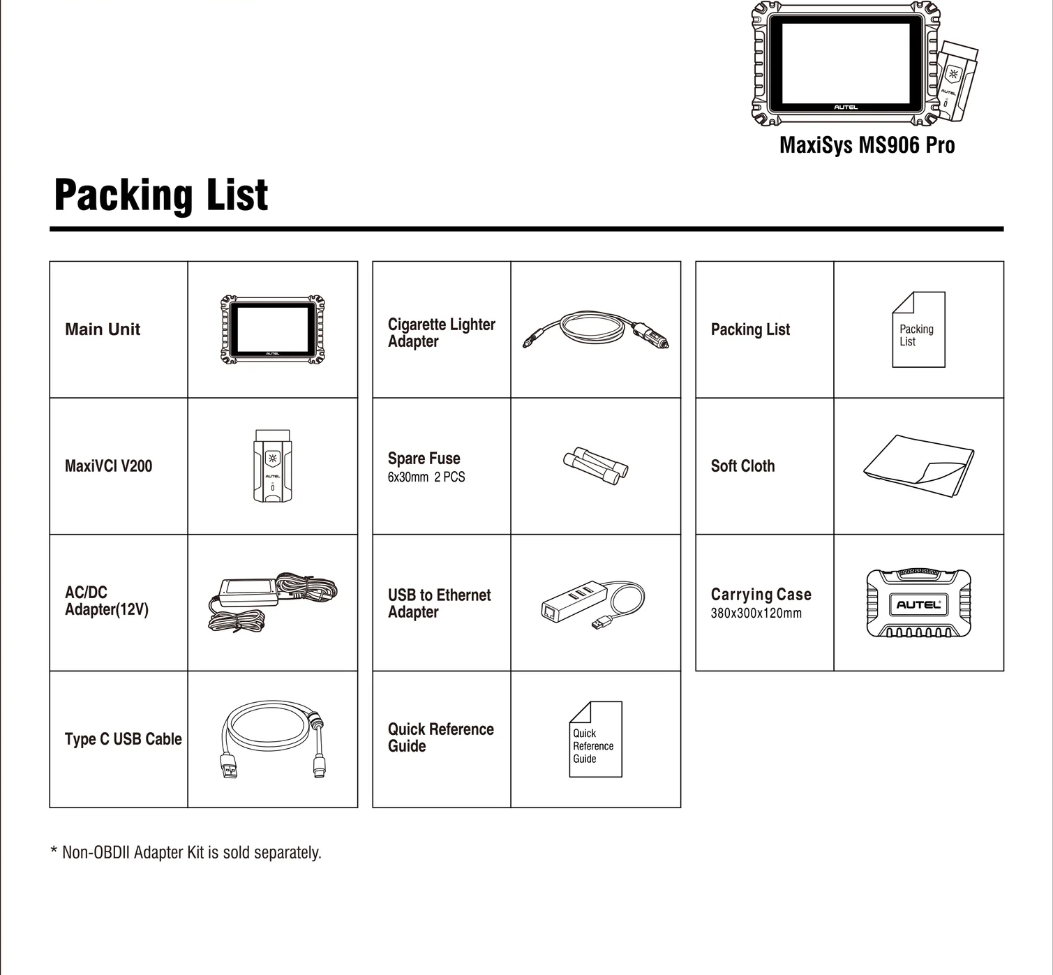 Autel MS906 Pro Packing list
