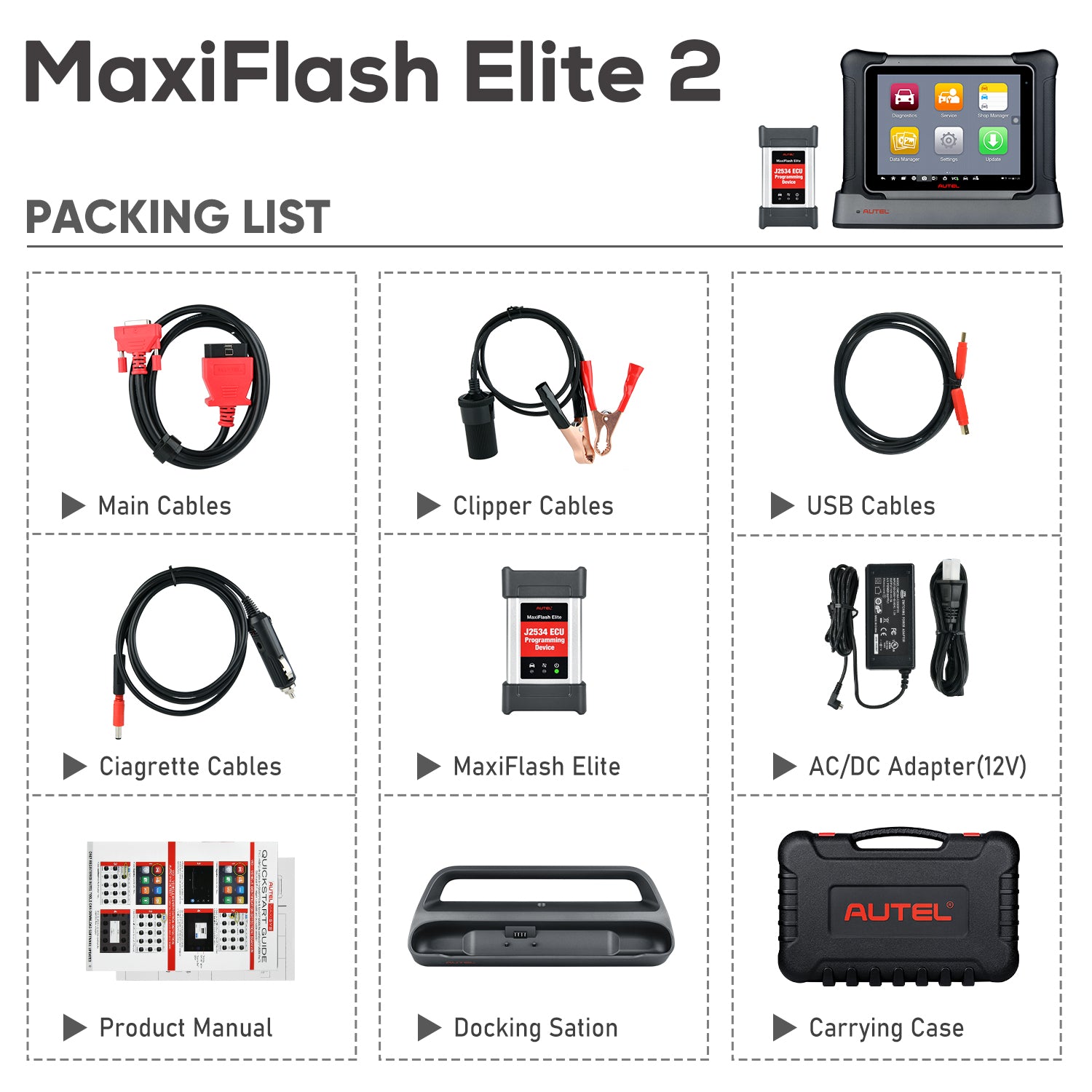 autel maxisys elite 2 packing list