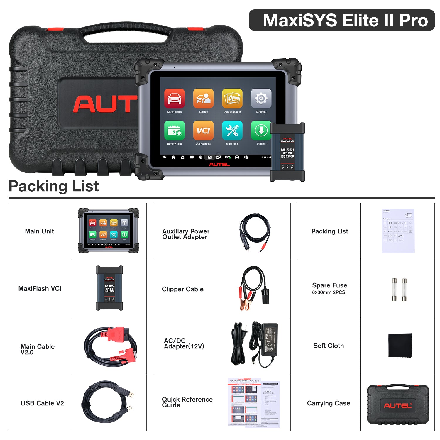 AUTEL MaxiSys Elite ii pro packing list