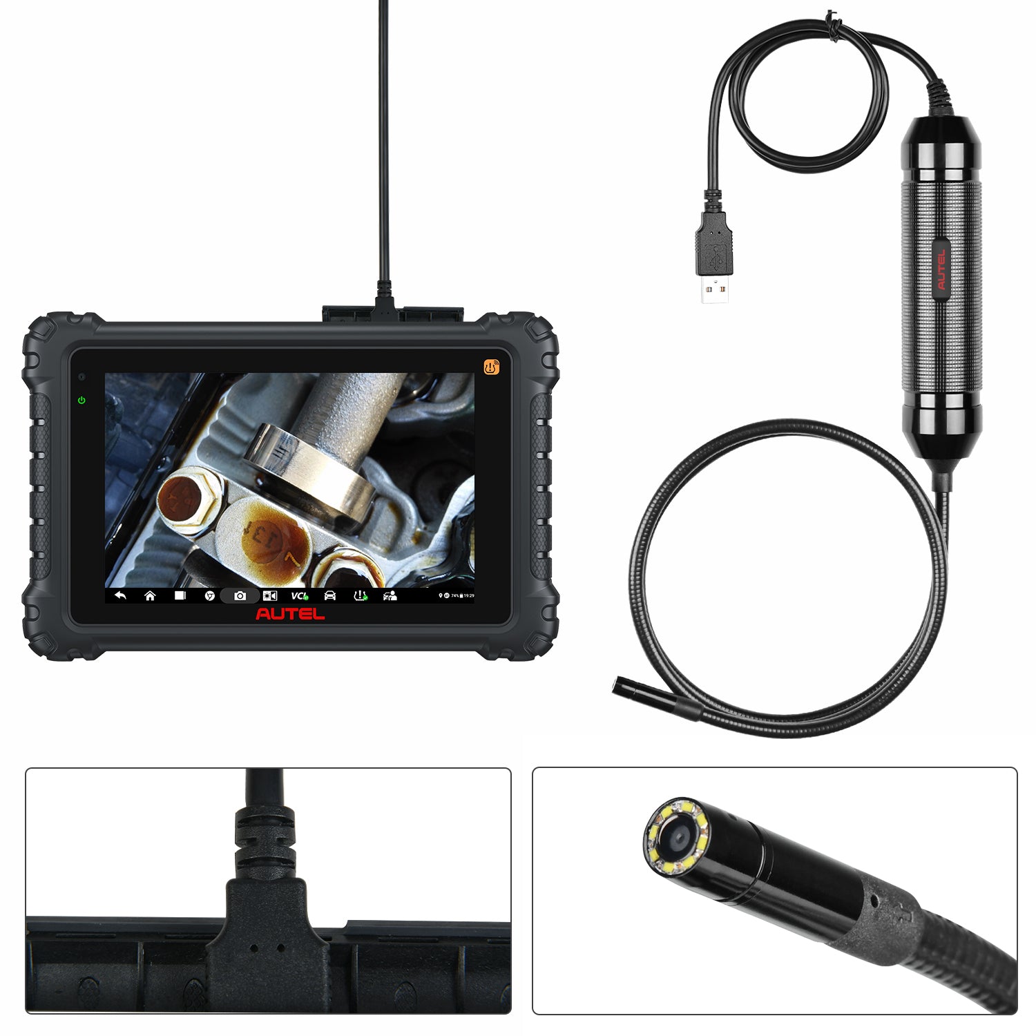 Autel MaxiVideo MV108S Auto Inspection Video Scope, 2023 Upgraded of MV108/ MV105 Digital Inspection Borescope, 2MP HD Camera, IP67 Waterproof USB Scope Camera with LED Light, Work with Autel Scanners