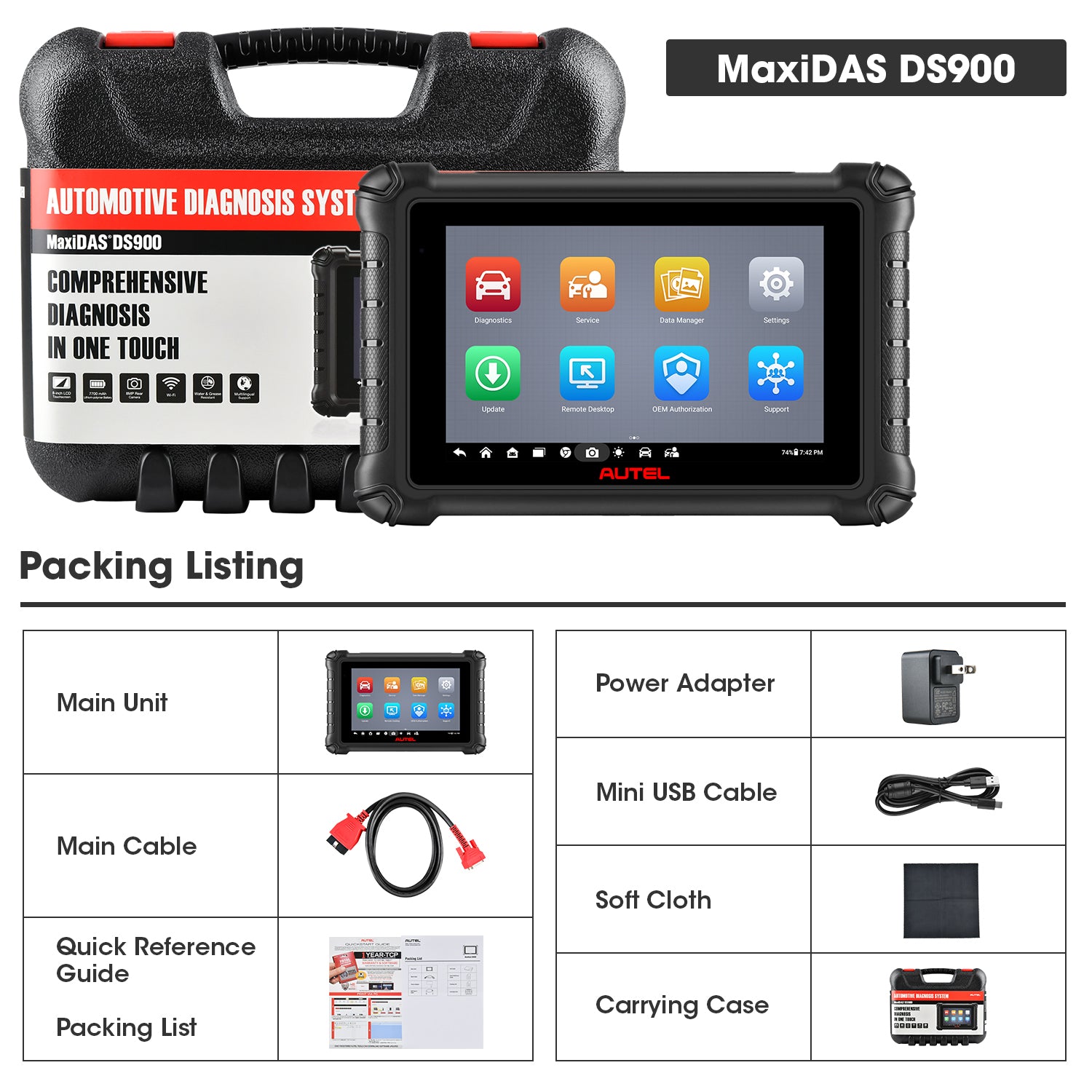 Autel Maxidas DS900 Packing Listing