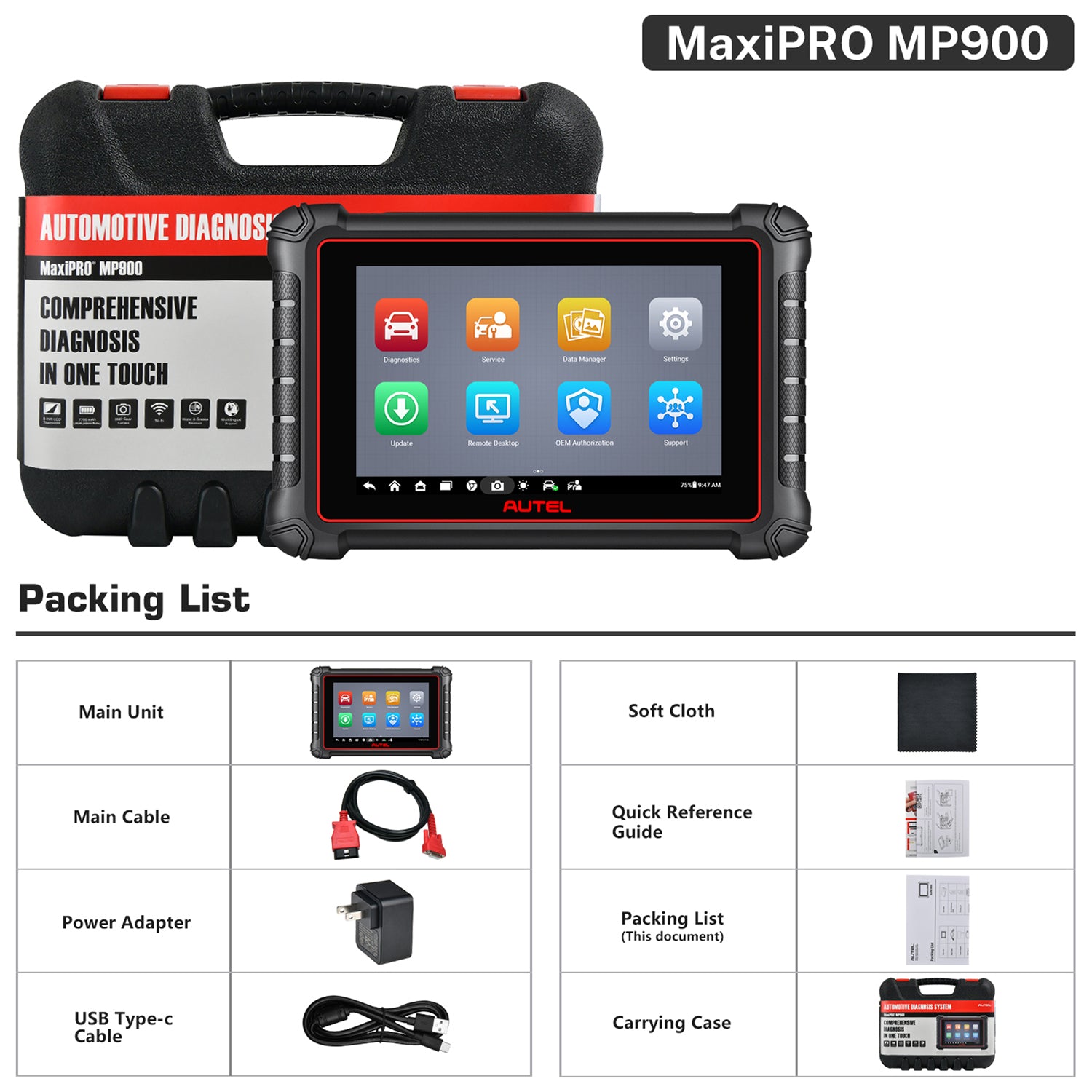 Autel MaxiPRO MP900 Packing List