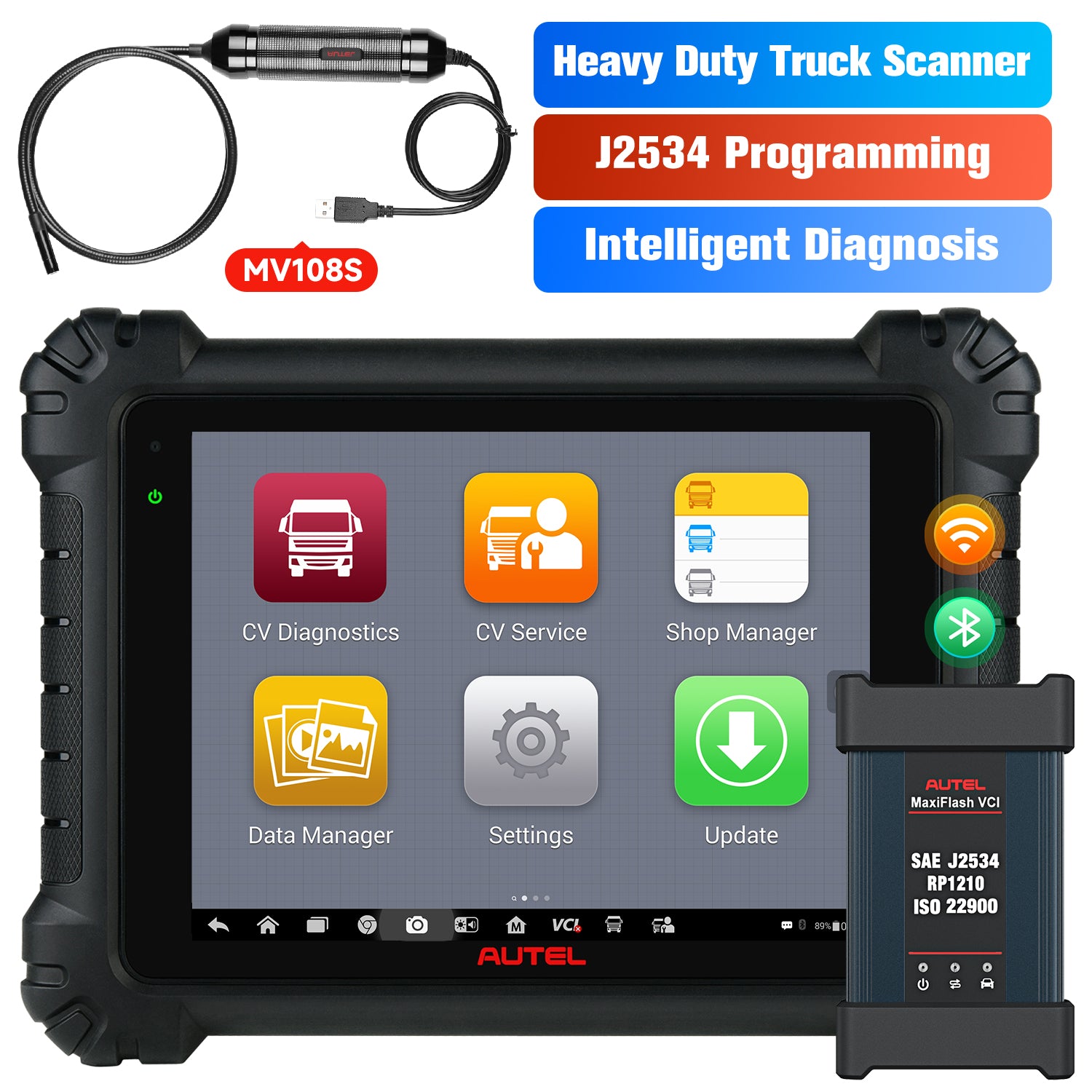Autel Maxisys MS909CV and MV108S heavy duty truck scanner j2534 programming intelligent diagnosis