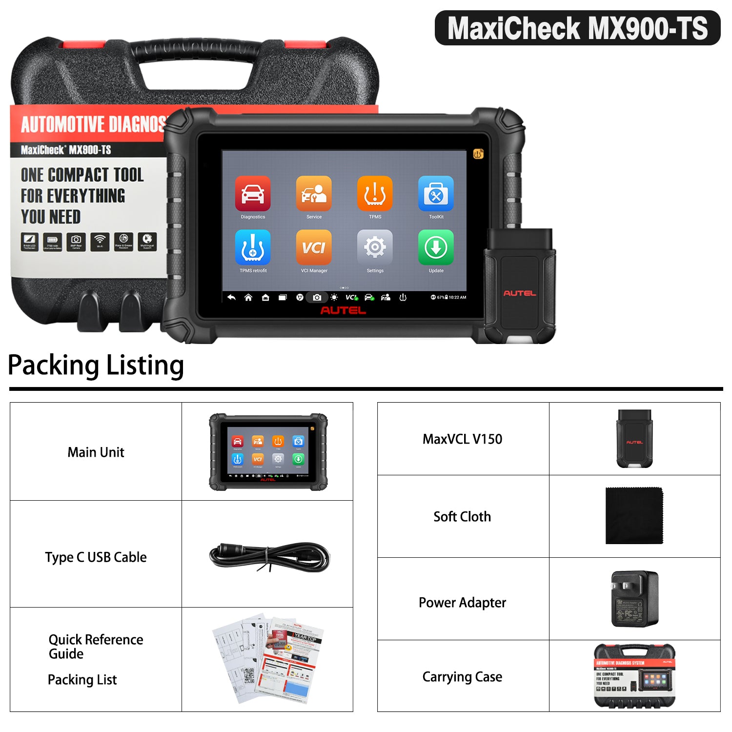 Autel Maxicheck MX900-TS Packing Listing