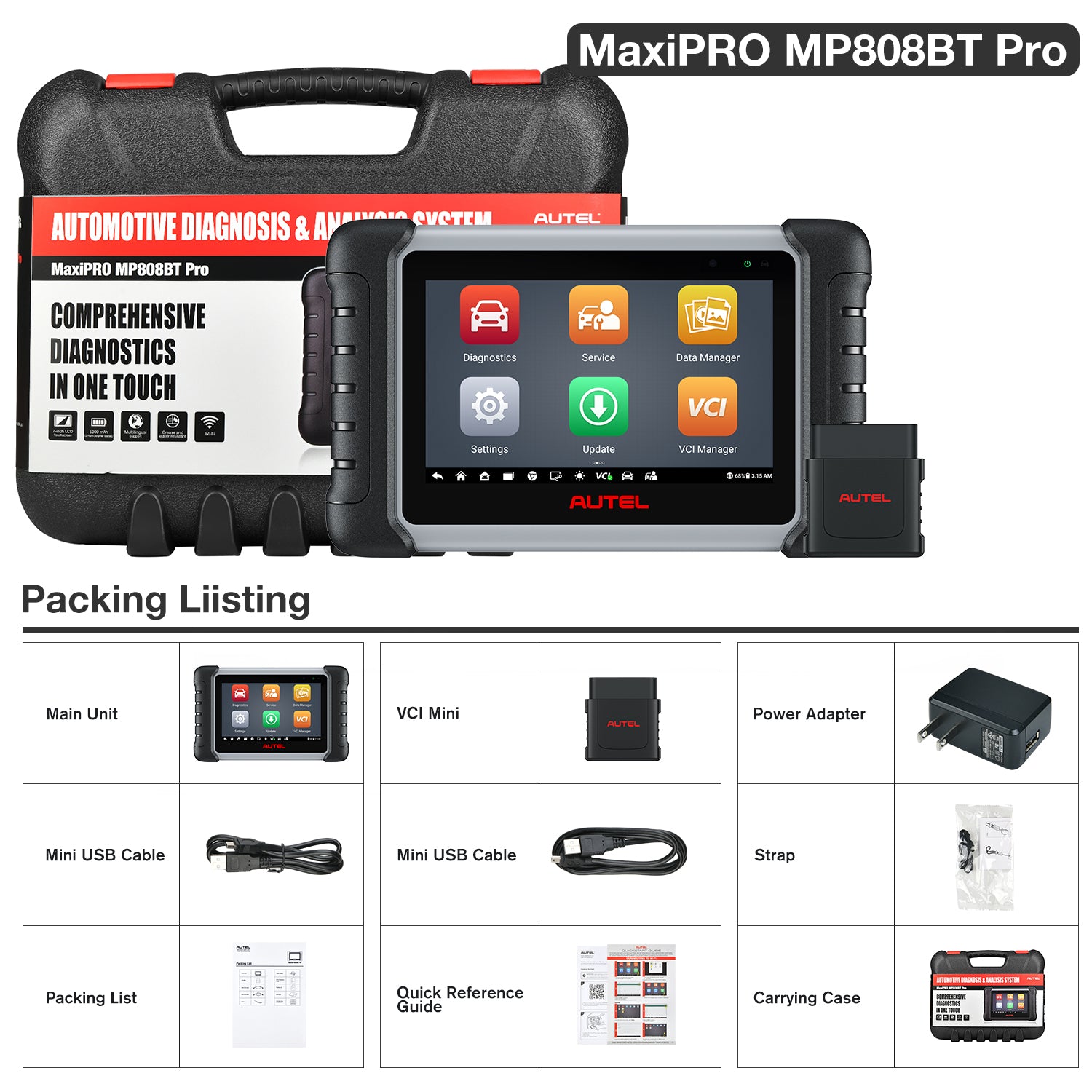 autel MaxiPRO MP808BT Pro Packing Listing MP808S DS808S