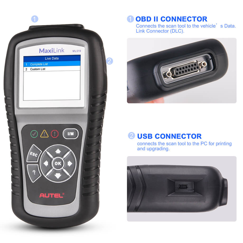 autel ml519 connect port Autel MaxiLink ML519 Enhanced OBD2 Car Diagnostic Scanner